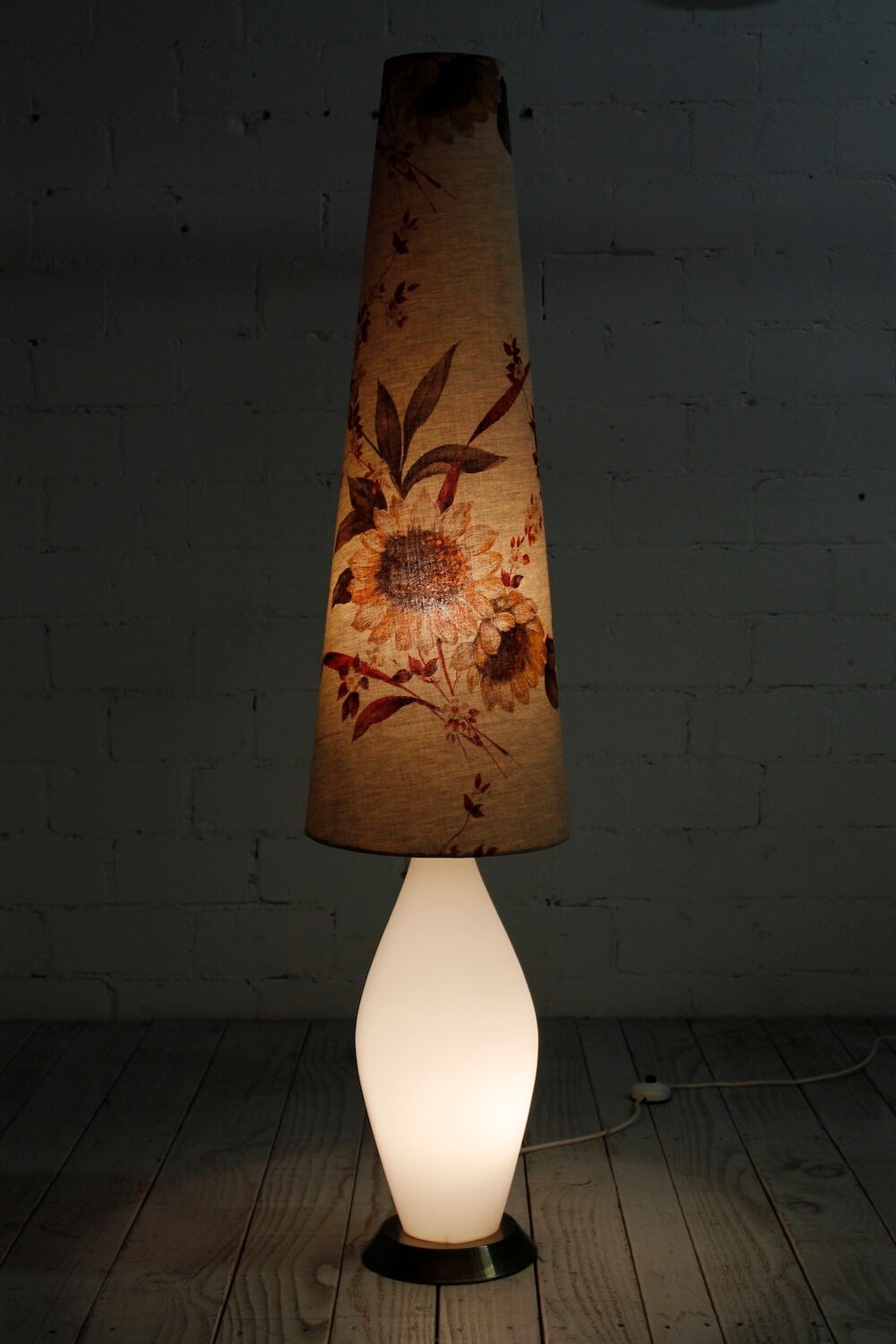 Glass floor lamp with floral shade, 1960s