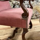 Armchair Voltaire or shepherdess and foot rest in pink velvet Louis XVI