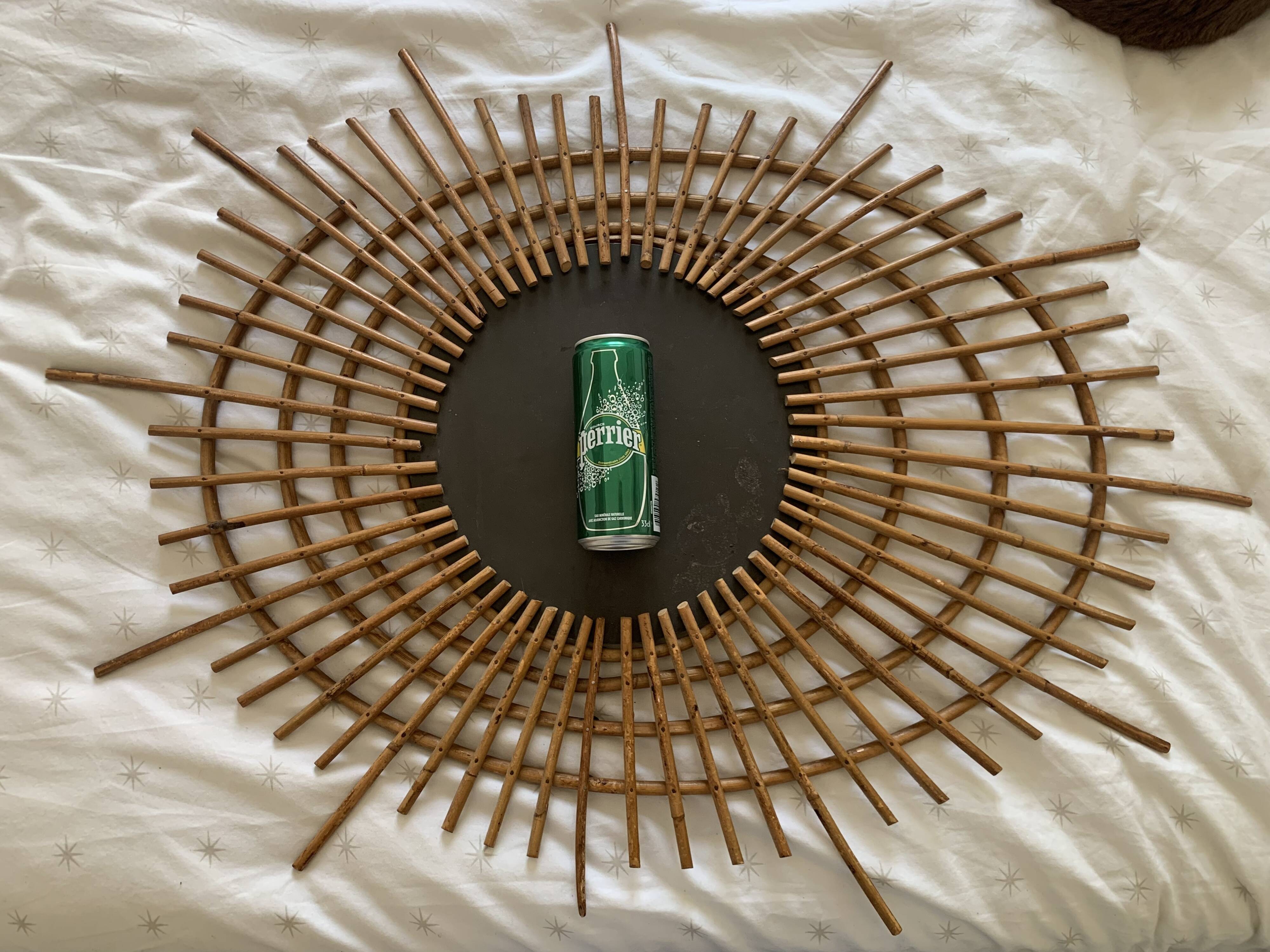 Vintage 1960s sunburst rattan ortf style spiral eye mirror - 90 x 67 cm