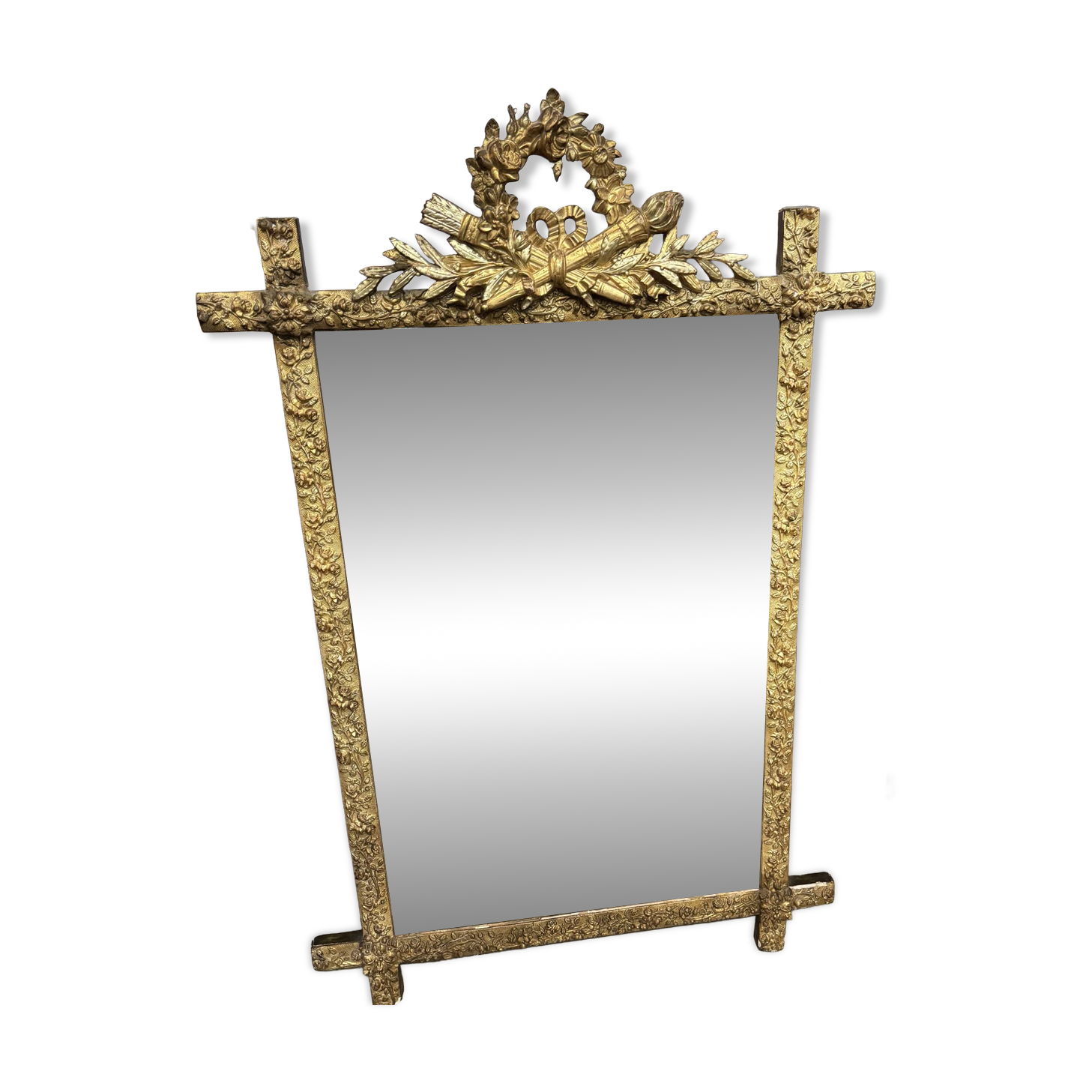 Louis XVI style pediment mirror in gilded wood – 19th century - H118c