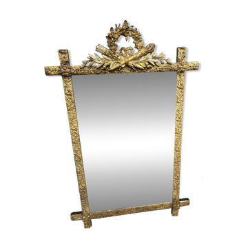 Louis XVI style pediment mirror in gilded wood – 19th century - H118c