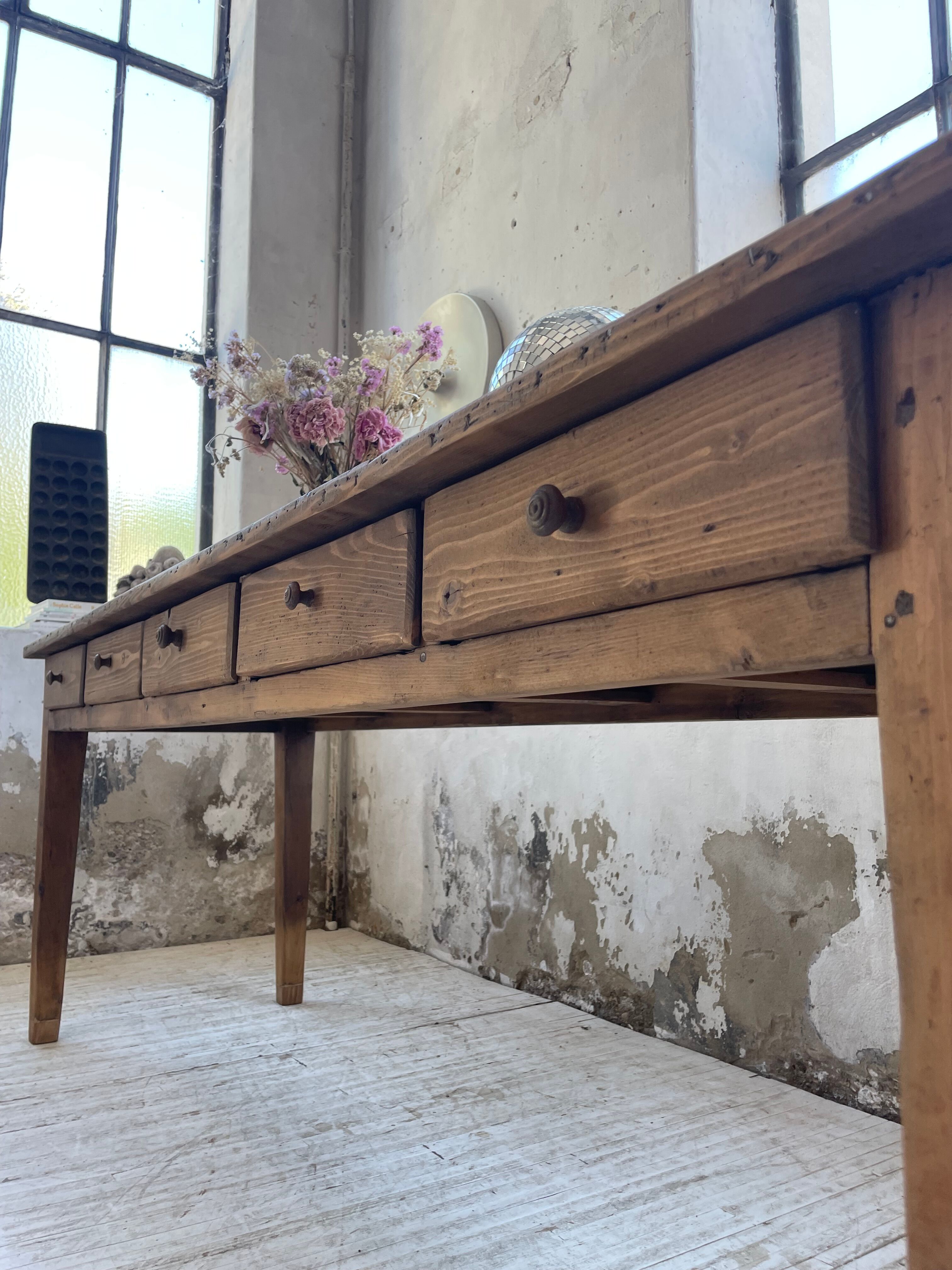 Farmhouse table pine multi-drawers