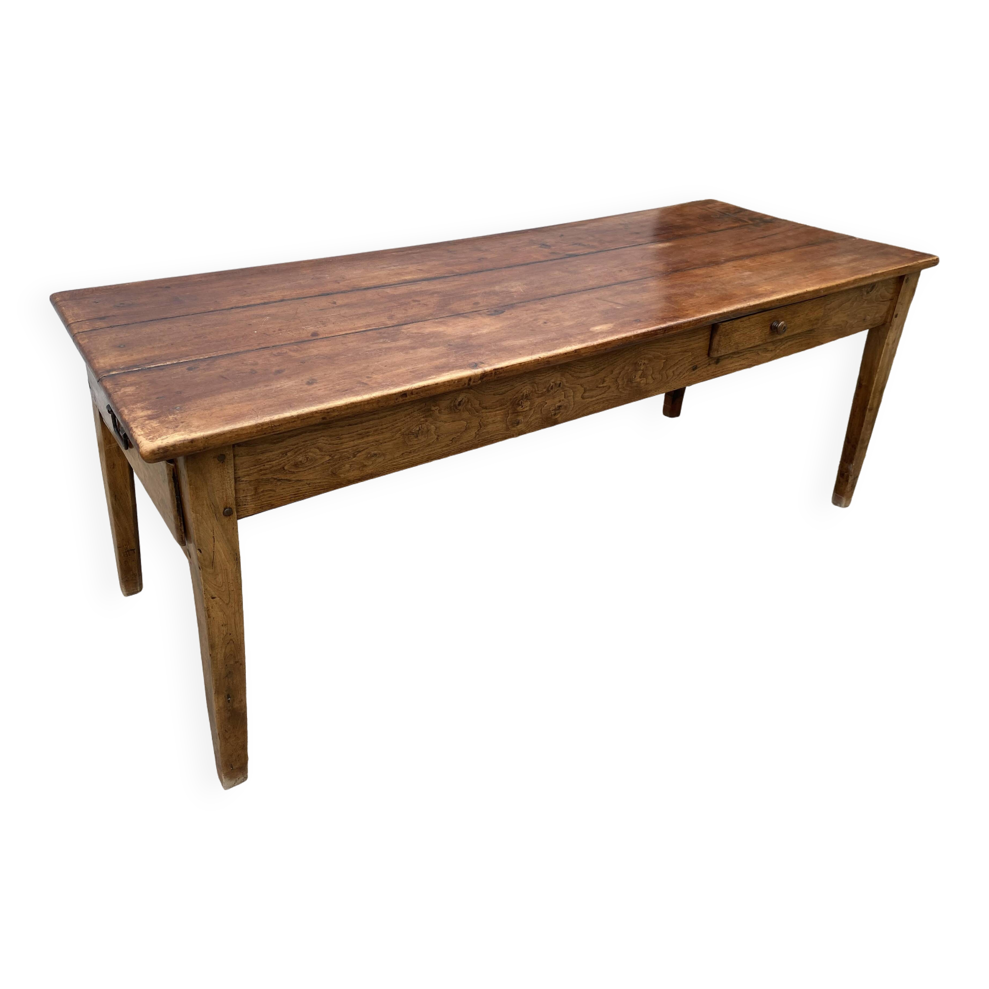 Solid wood farmhouse table with 2 drawers, 1900
