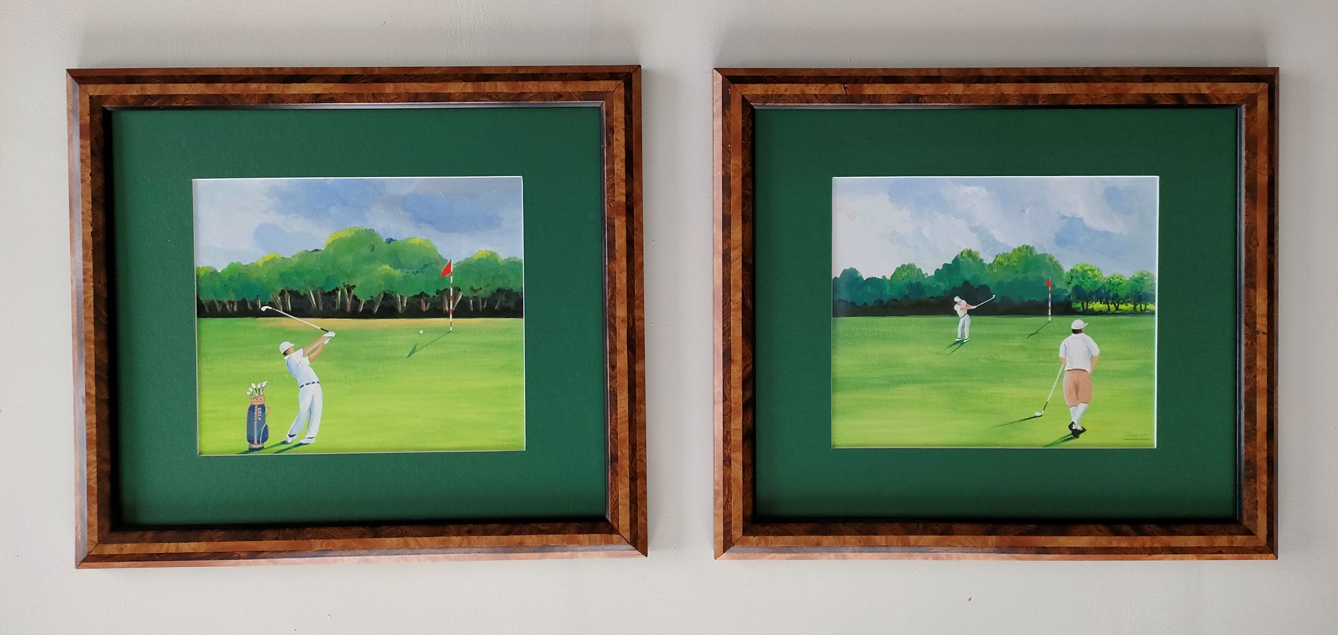 The Golf, Two original gouaches, Jean-Louis Honnet (1957-2017)