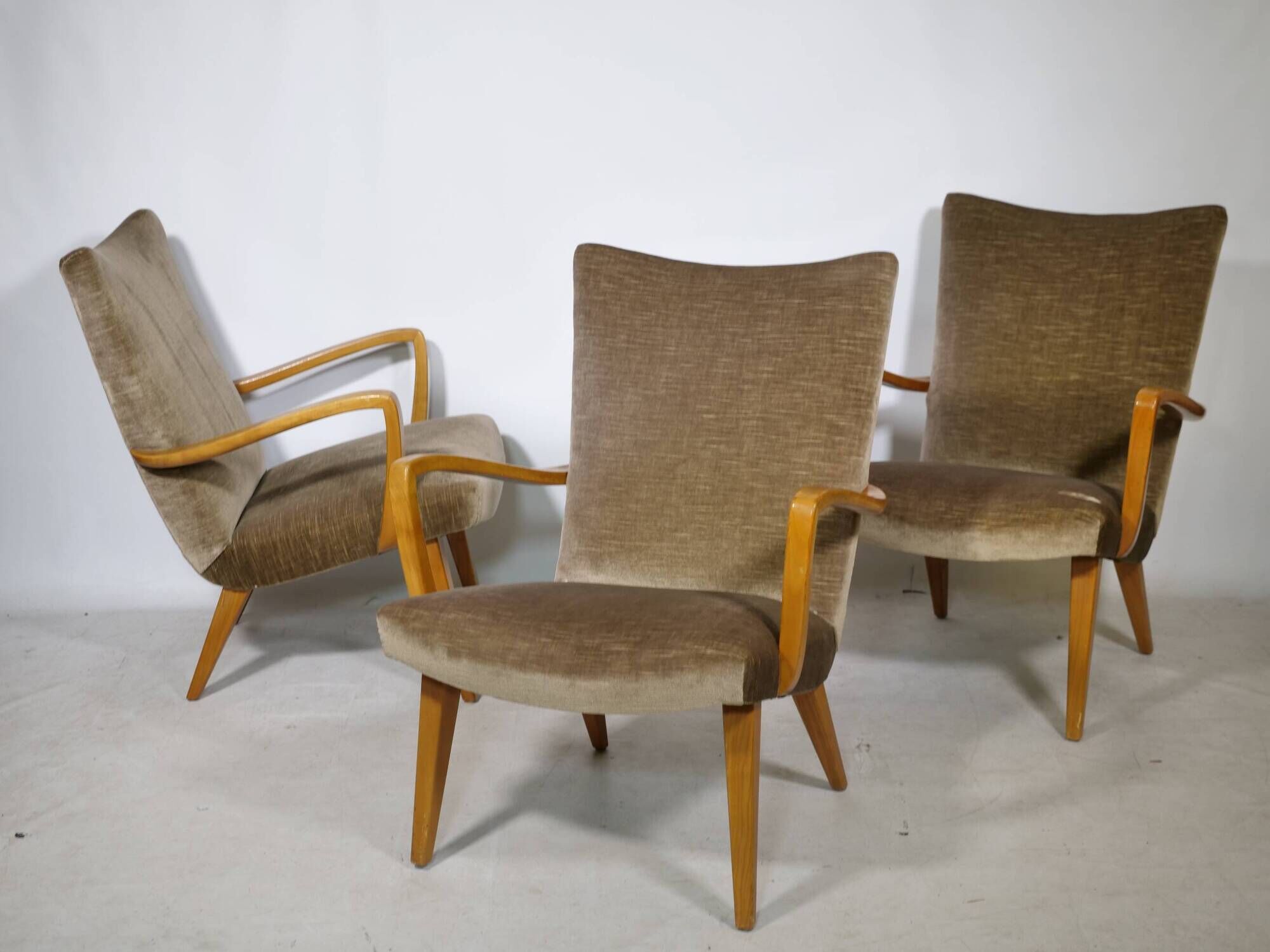 Mid Century Lounge Armchairs with Velvet Upholstery, Set of 3, 1960s