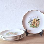 Moulin-des-Loups - Orchies - Set of 6 vintage glazed ceramic cheese plates