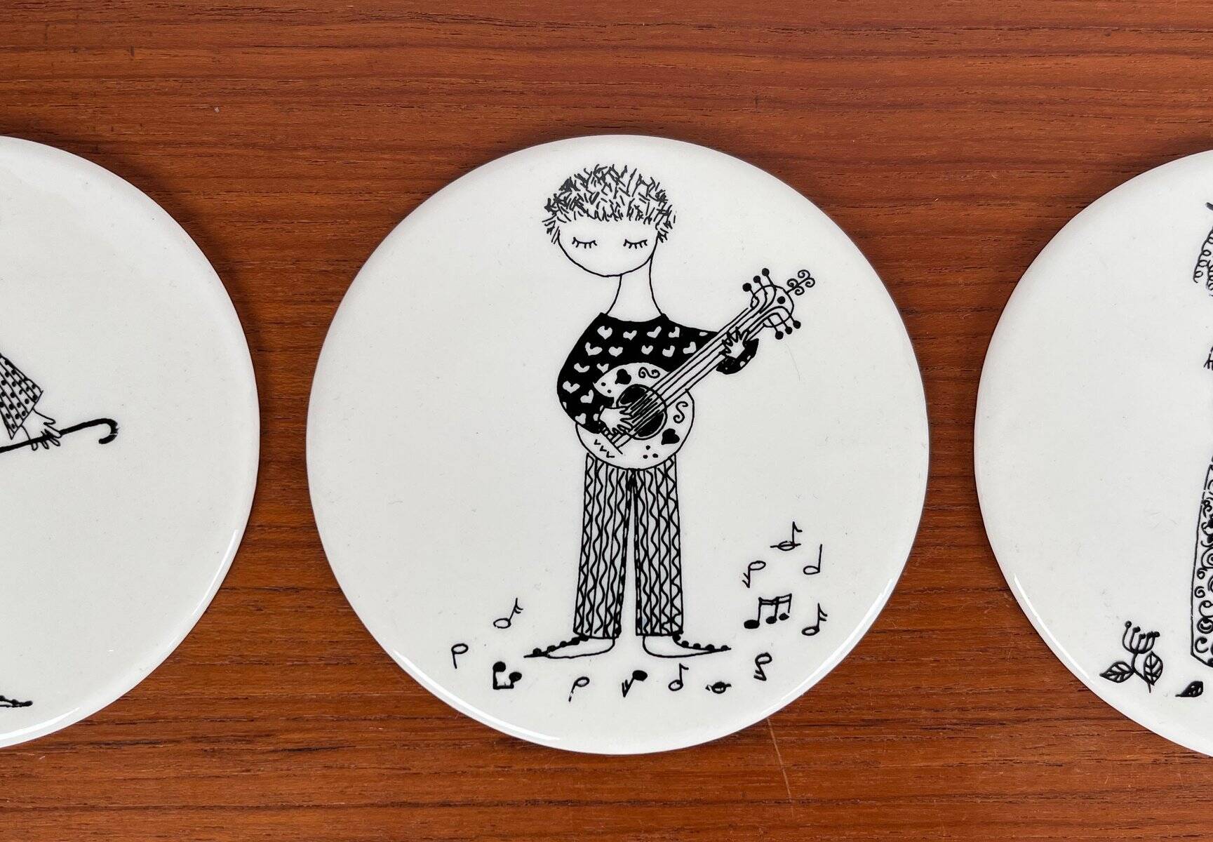 Mid-century ceramic coasters by Bjørn Wiinblad, 1960s, set of 5.