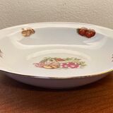 Plat creux porcelaine à feu décor légumes liseré doré - années 60