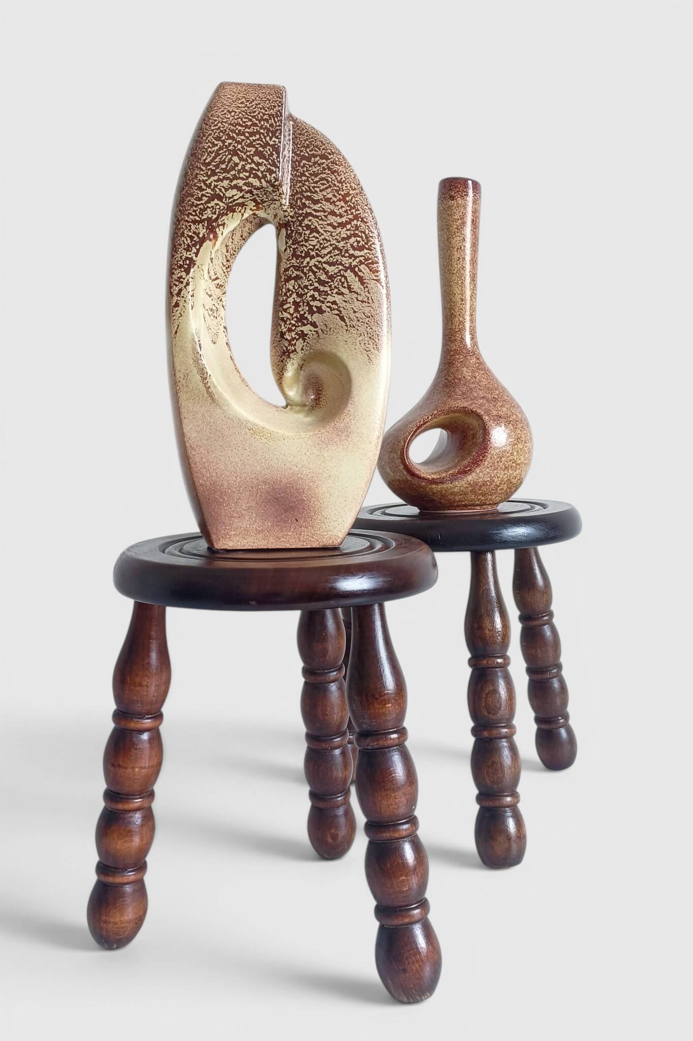 Mid-Century Chestnut Wood Stools Attributed to Charles Dudouyt, 1950s