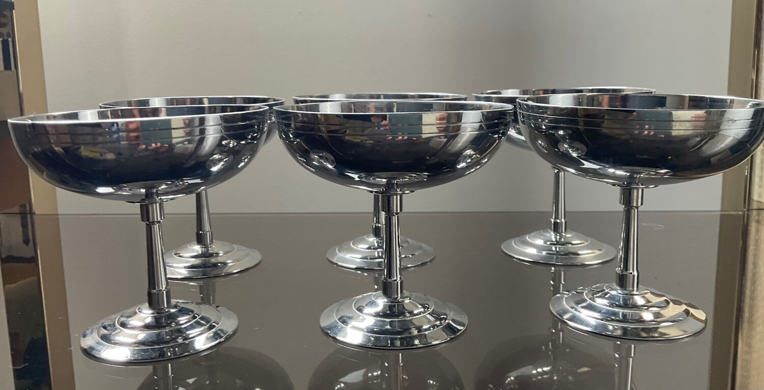 Series of 6 stainless steel ice cups by Letang Rémy 70s
