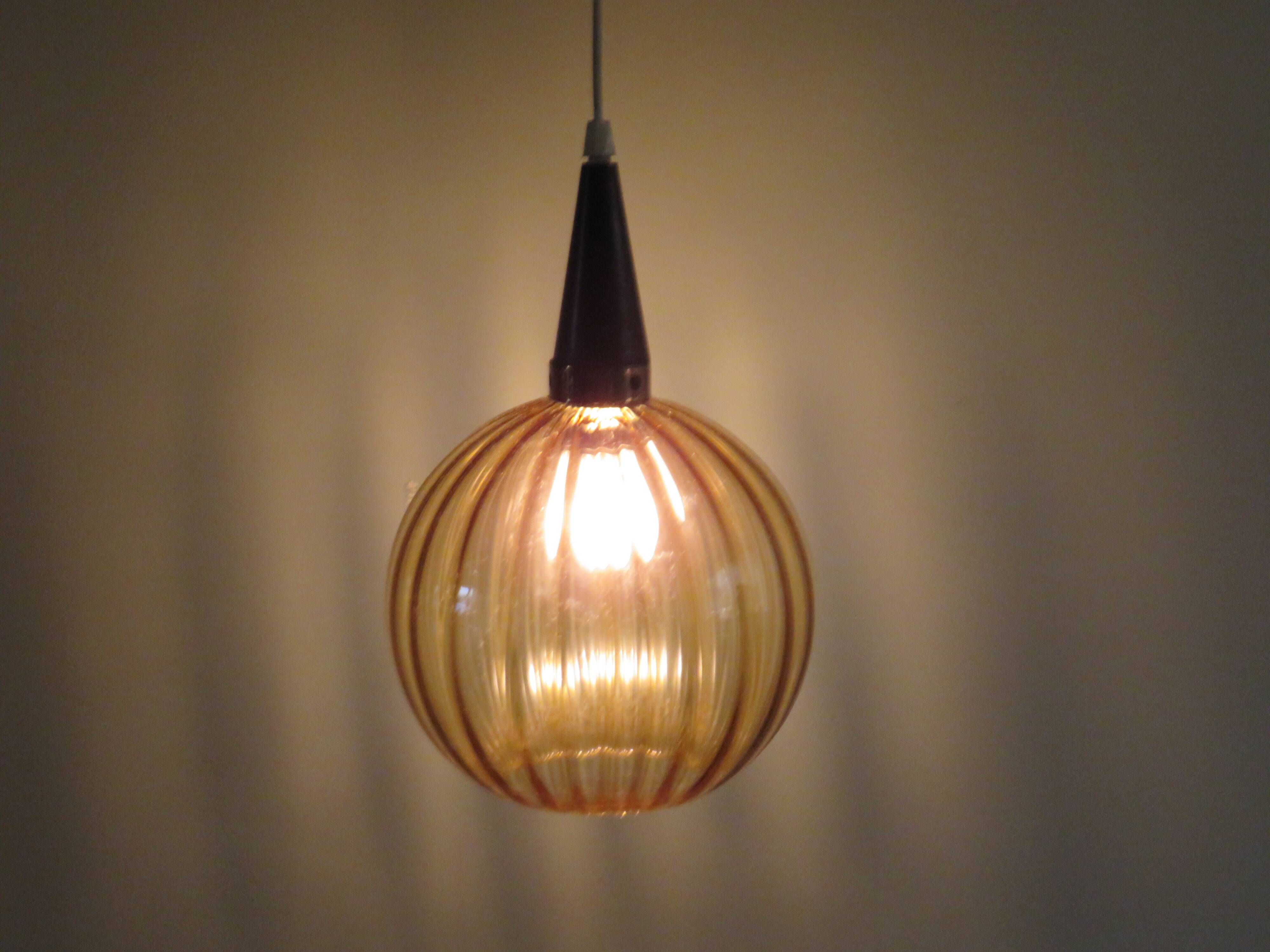 Hanging lamp, Scandinavian of the 1970s, teak and glass