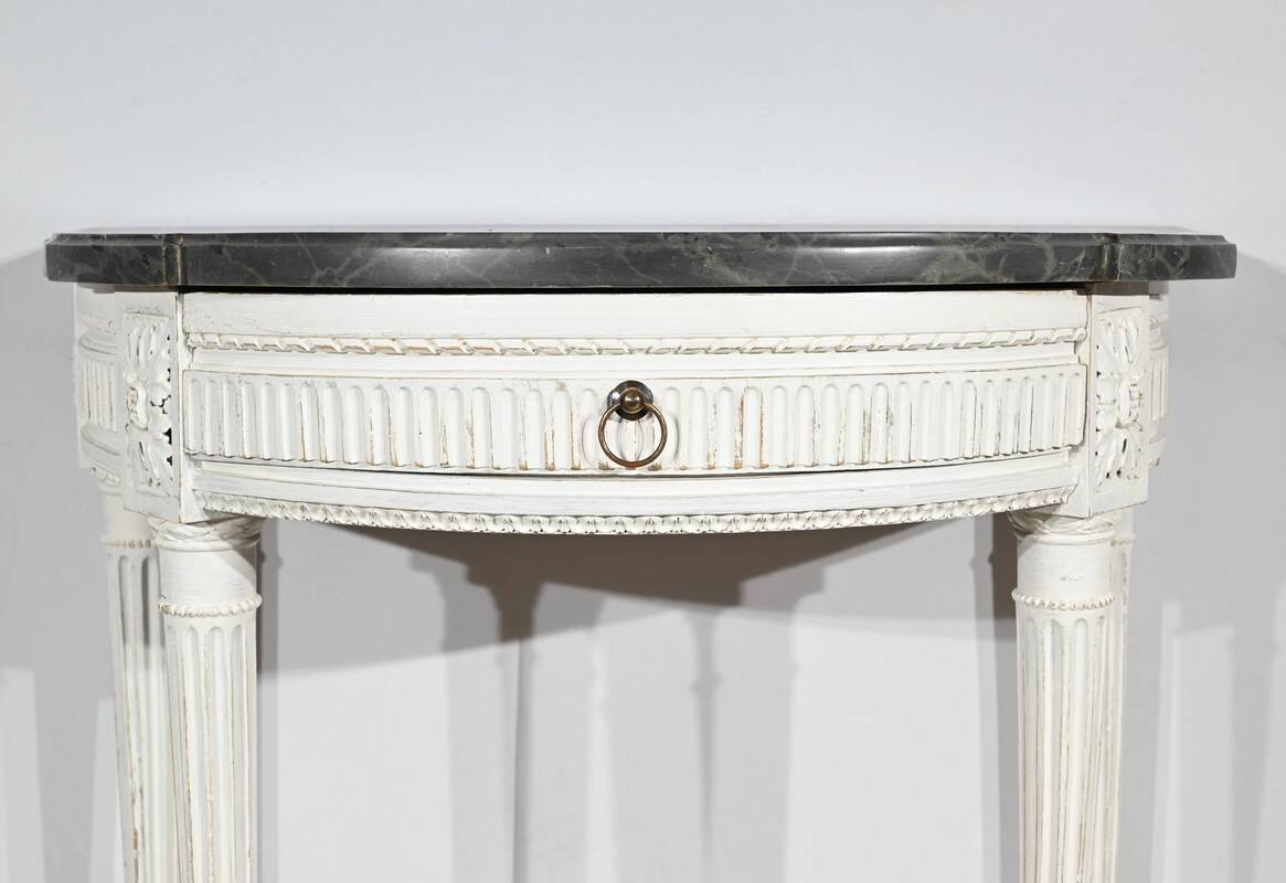 Half-Moon Console in Rechampi Wood, Louis XVI style – Early 19th century
