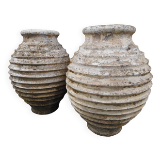 Pair of 19th/20th Century Striated Cretan Olive Jars