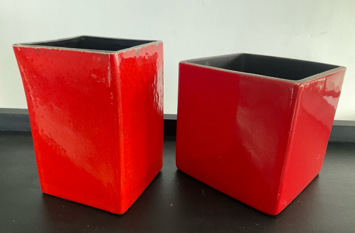 Duo cache pots vintage cubes en céramique émaillée