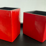 Duo cache pots vintage cubes en céramique émaillée