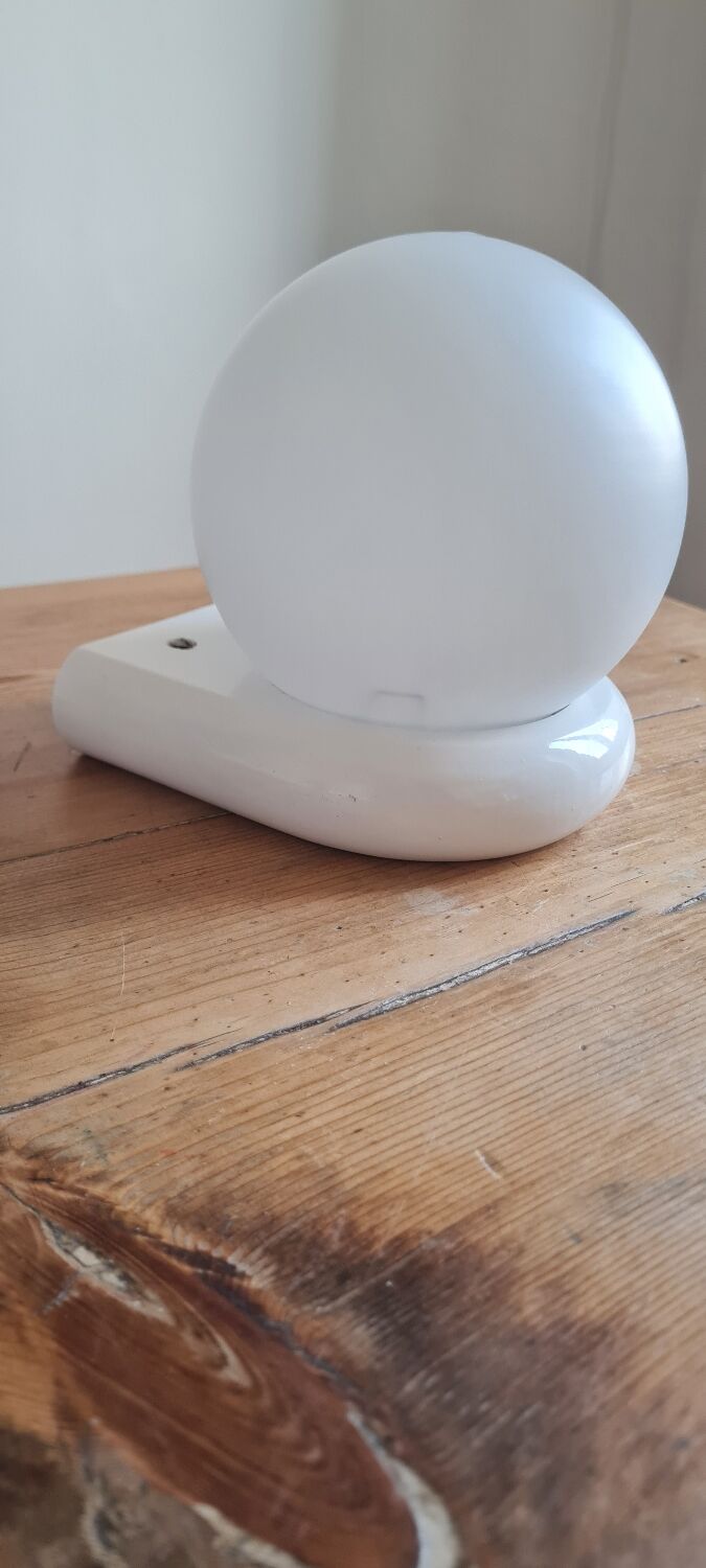 Opaline and wood wall lamp