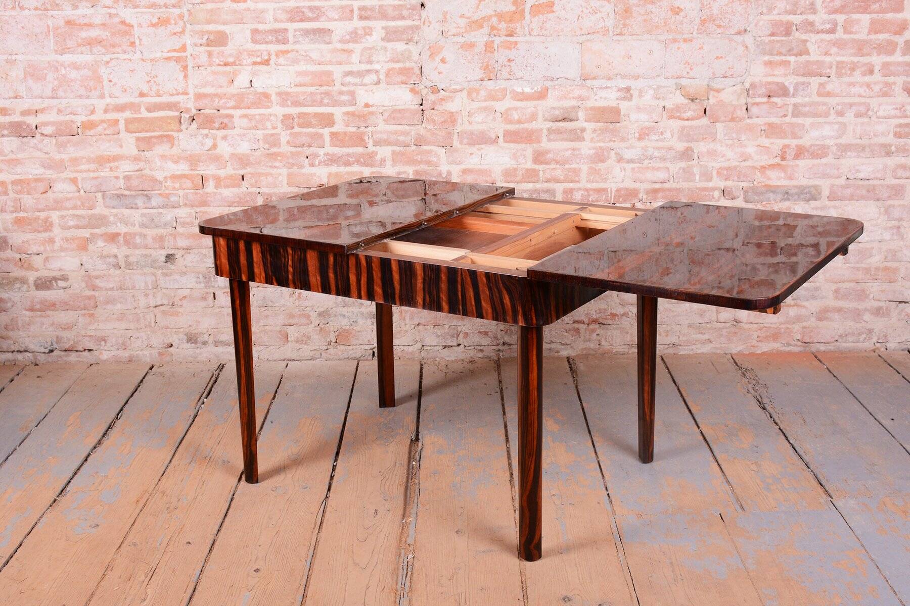 Art Deco Dining Set in Macassar and Leather by Oldřich Liška, Czech, 1920s, Set of 5