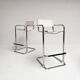 Set of 2 leather bar stools attributed to Mart Stam, 1970s