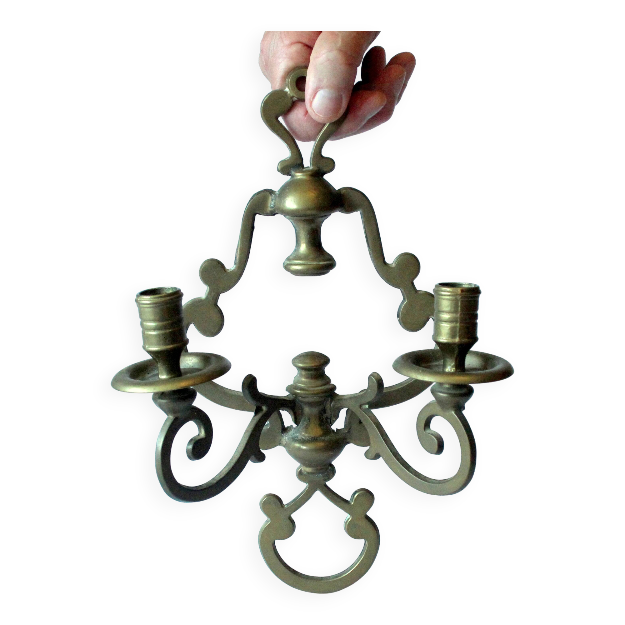 Brass wall candle stick with two arms - handmade - Vintage