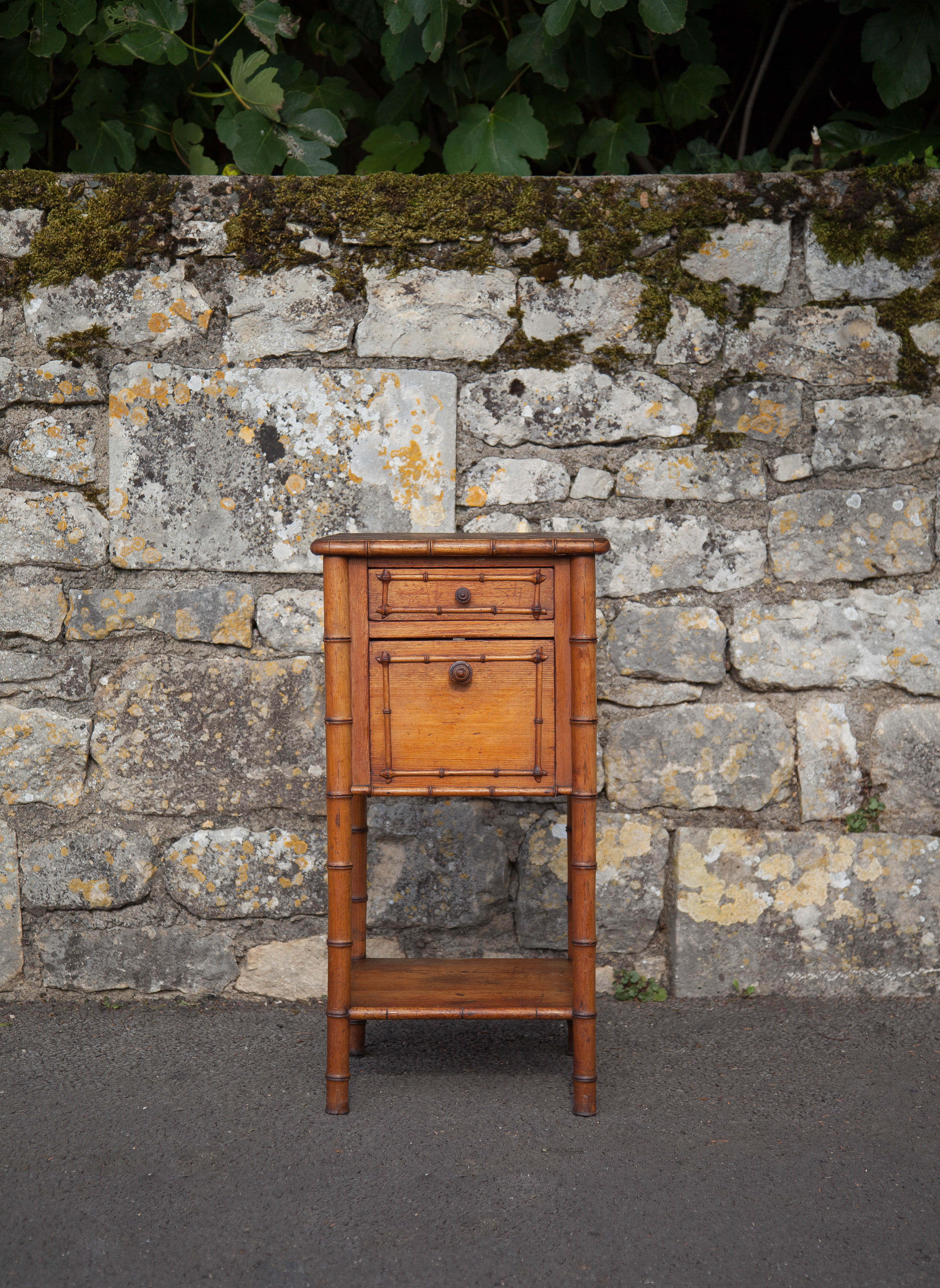 Bedside table wood imitation bamboo, bedside table, side table, interior decoration