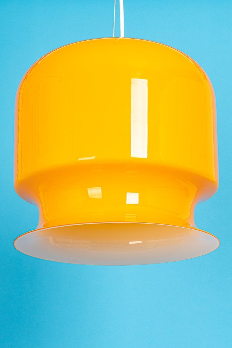 Yellow glass pendant lamp Peill & Putzler Germany 1970s