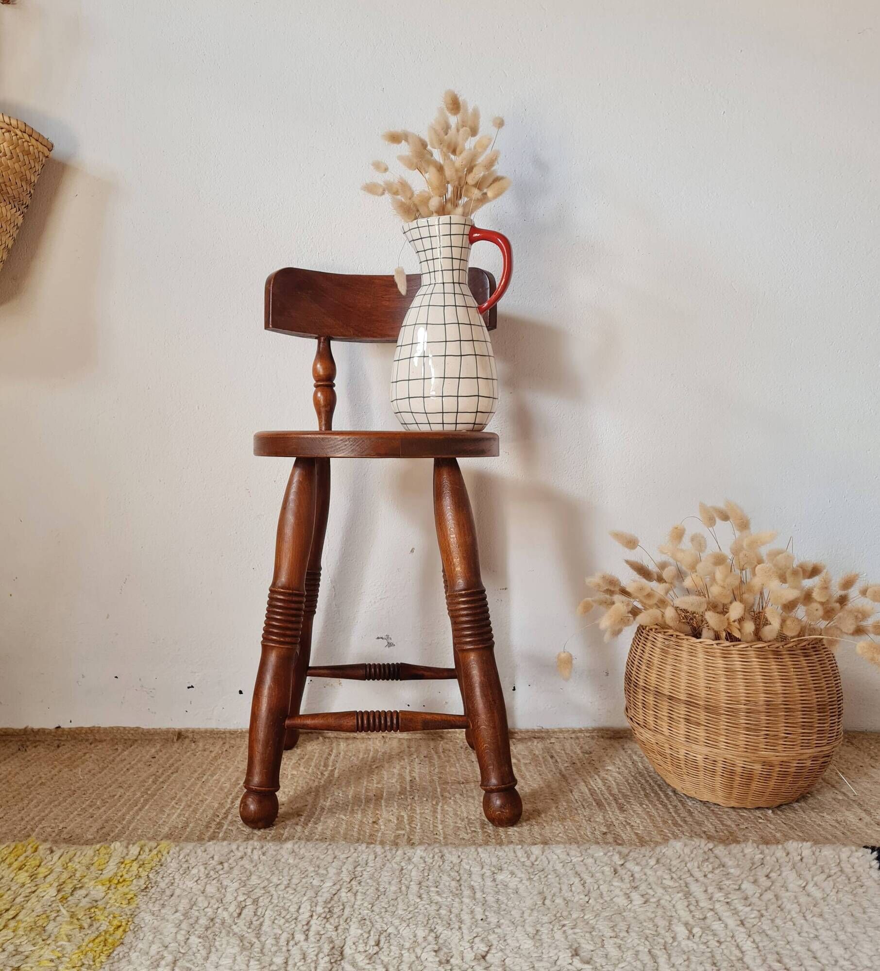 Antique chair - wood - oak - folk art - brutalist