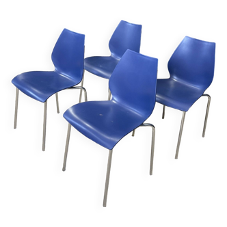 Ensemble de 4 chaises de salle à manger bleue années 2000
