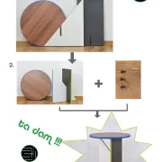 Handmade coffee table for self-assembly, made from recycled materials.