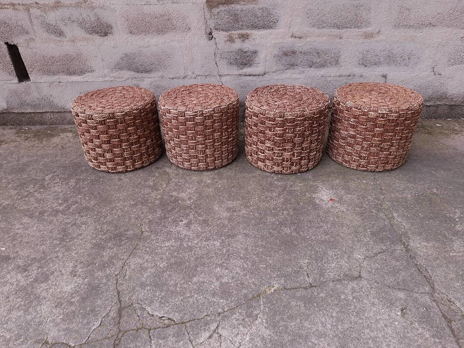 Paire de poufs en corde tressé années 70'S