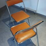 Pair, 2 vintage folding chairs, fawn color