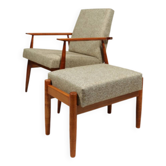 Fauteuil scandinave et reposé de pied granola beige conclu par H.Lis 300-190