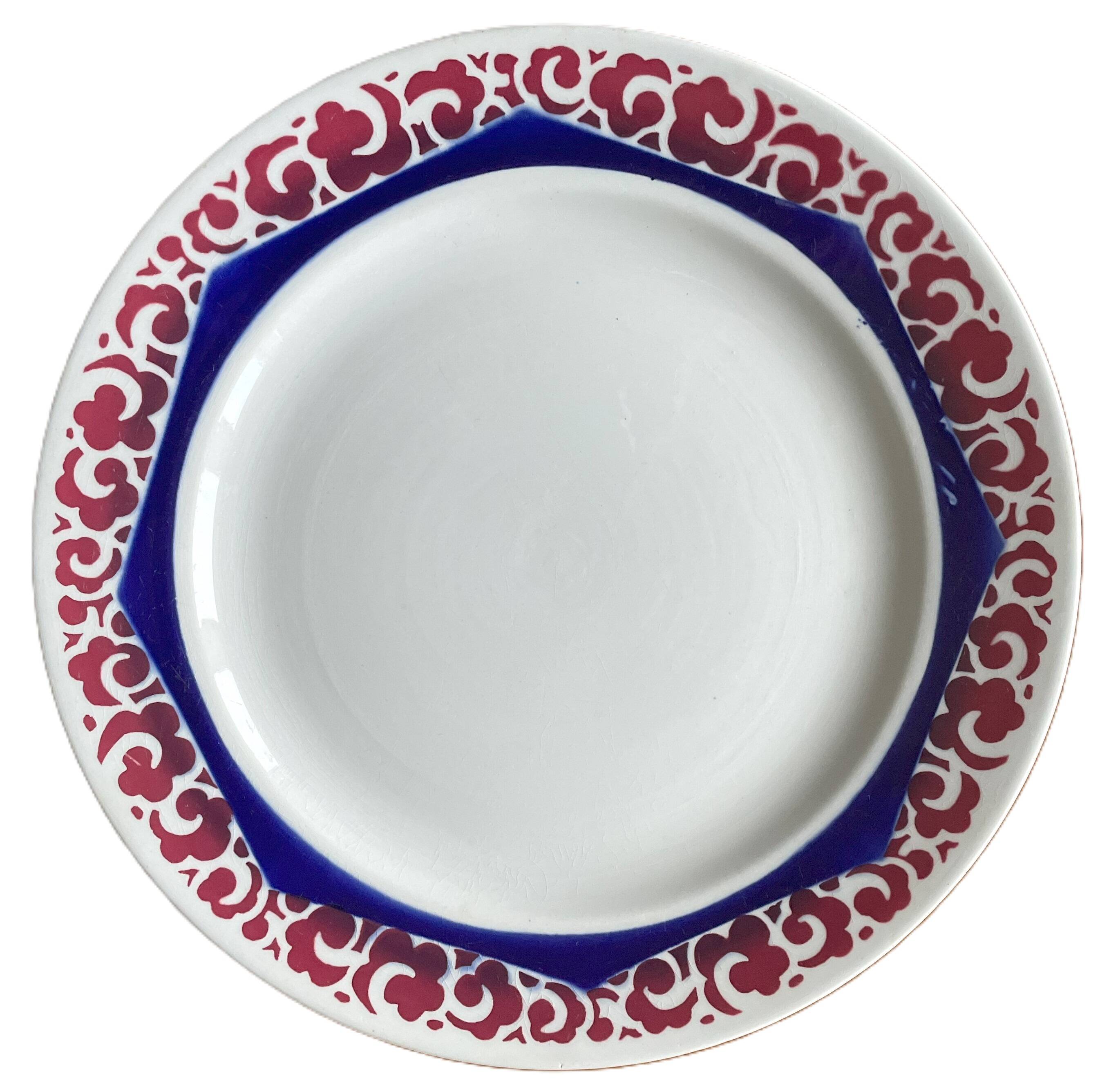 Old cake/mignardise dish on pedestal in Sarreguemines earthenware