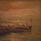 Seascape painting signed by Remo Testa, fishermen at sunset