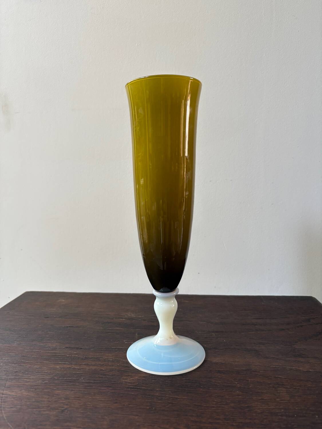 Empoli green glass vase with vintage bianco latte foot