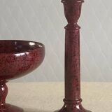 Bougeoirs et coupe en céramique mouchetée .