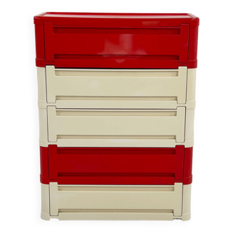Cabinet rouge et blanc  modèle “4964” par olaf von bohr pour kartell, 1970