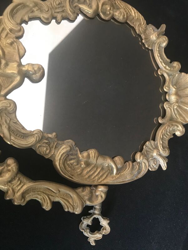 Miroir de table moderne milieu de siècle bronze 32x35cm