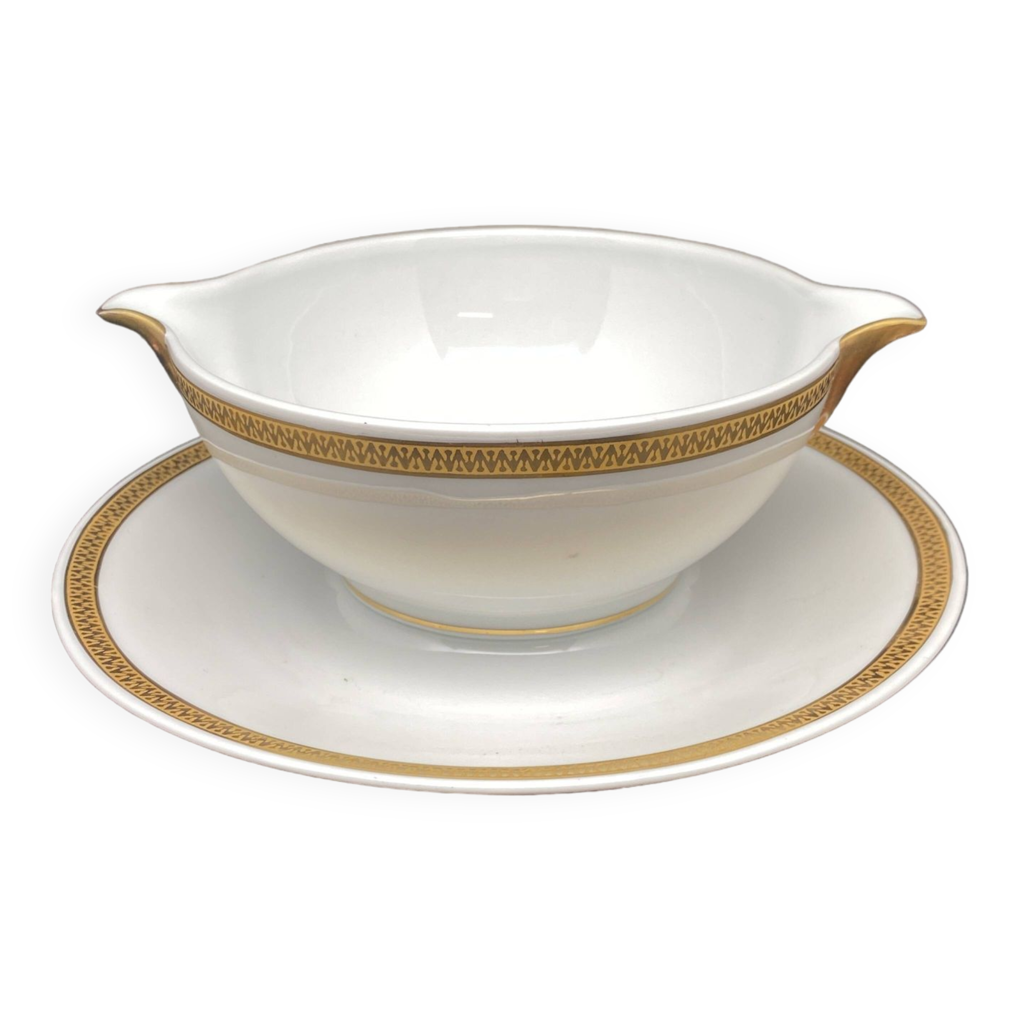 Limoges porcelain gravy boat with gold edging