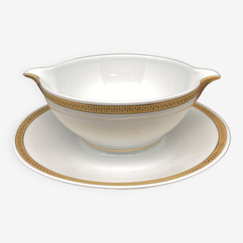 Limoges porcelain gravy boat with gold edging