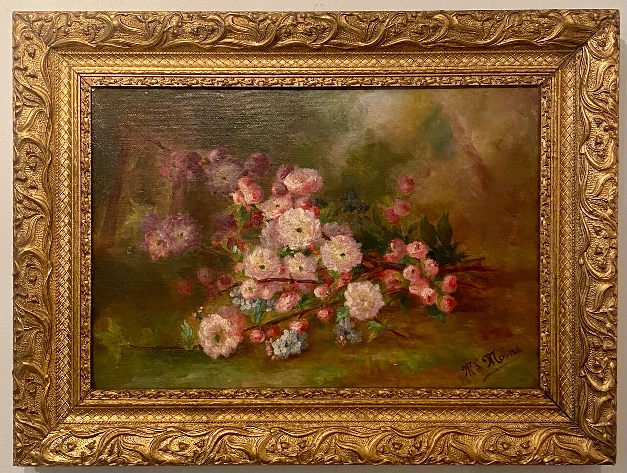 Old painting, still life, signed Monk, late nineteenth century early twentieth century