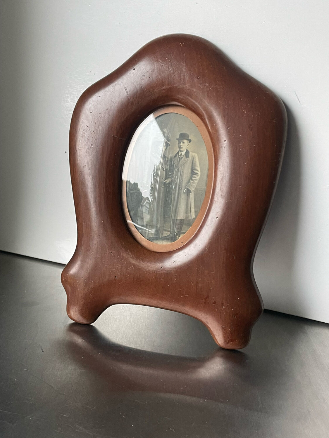 Antique  art nouveau mahogany wooden frame measurements 27.5 cm x 20 cm  convex glass