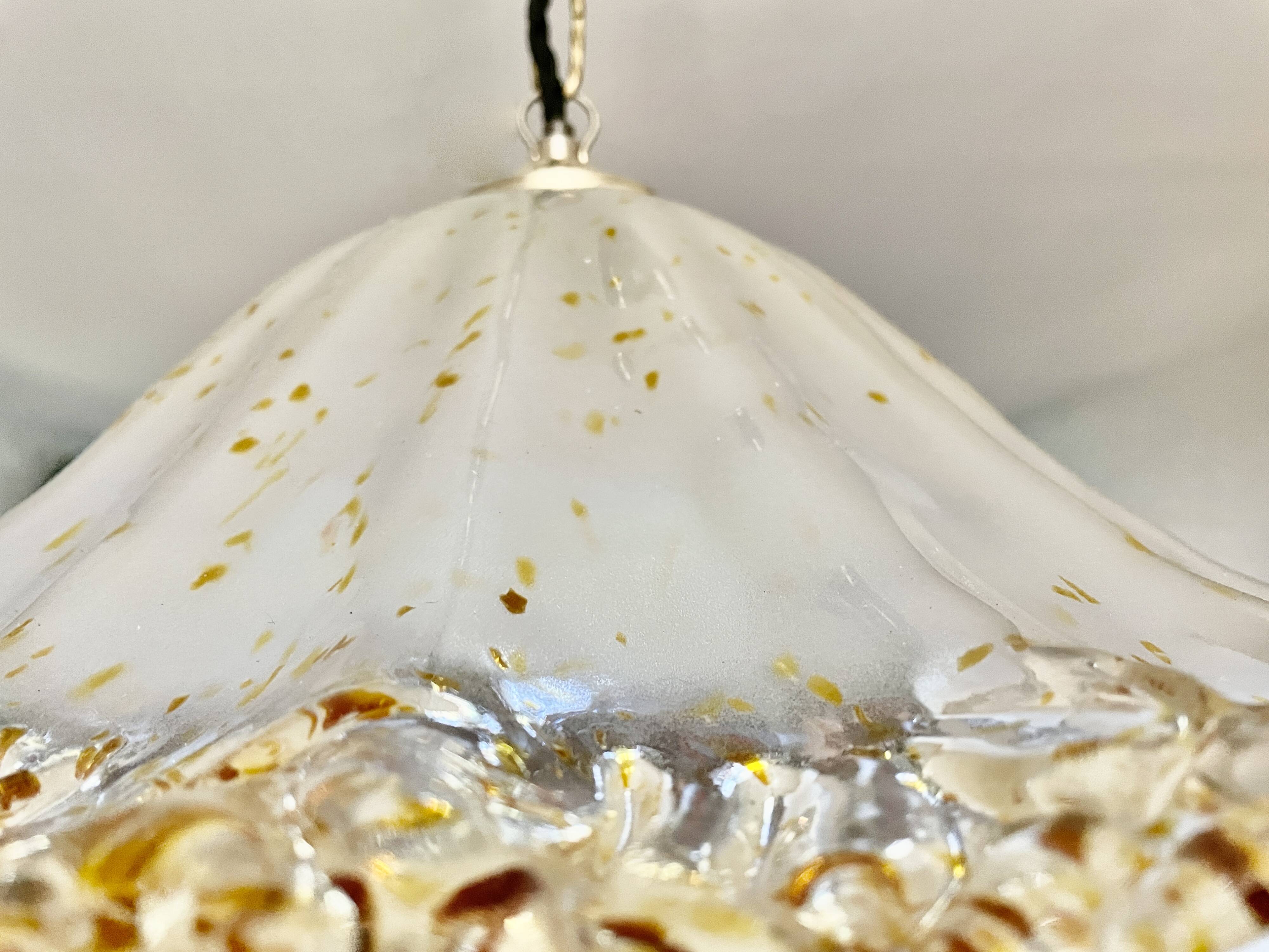 Suspension Murano frosted glass with orange splashes