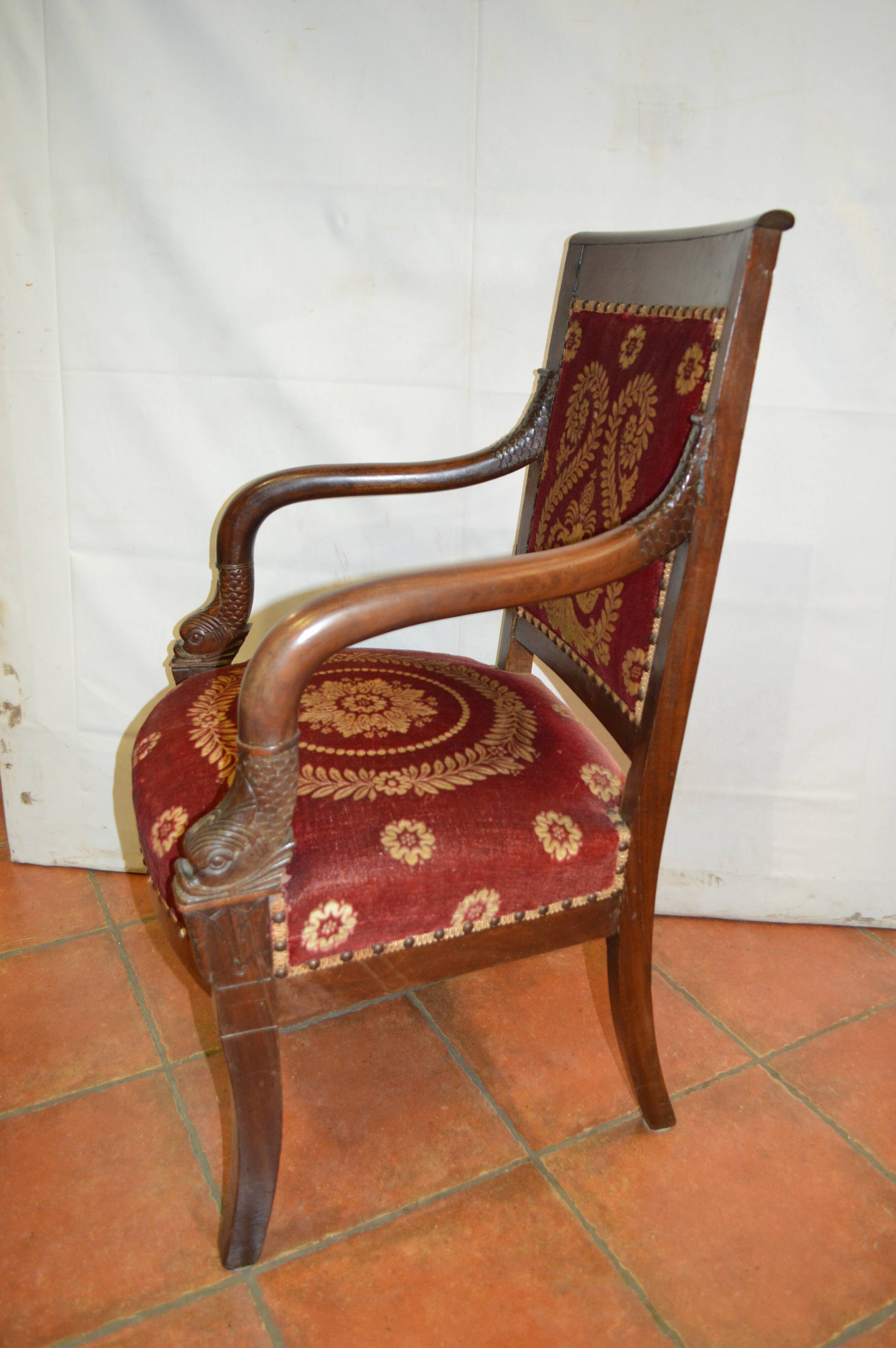 Fauteuil bergère style empire en acajou
