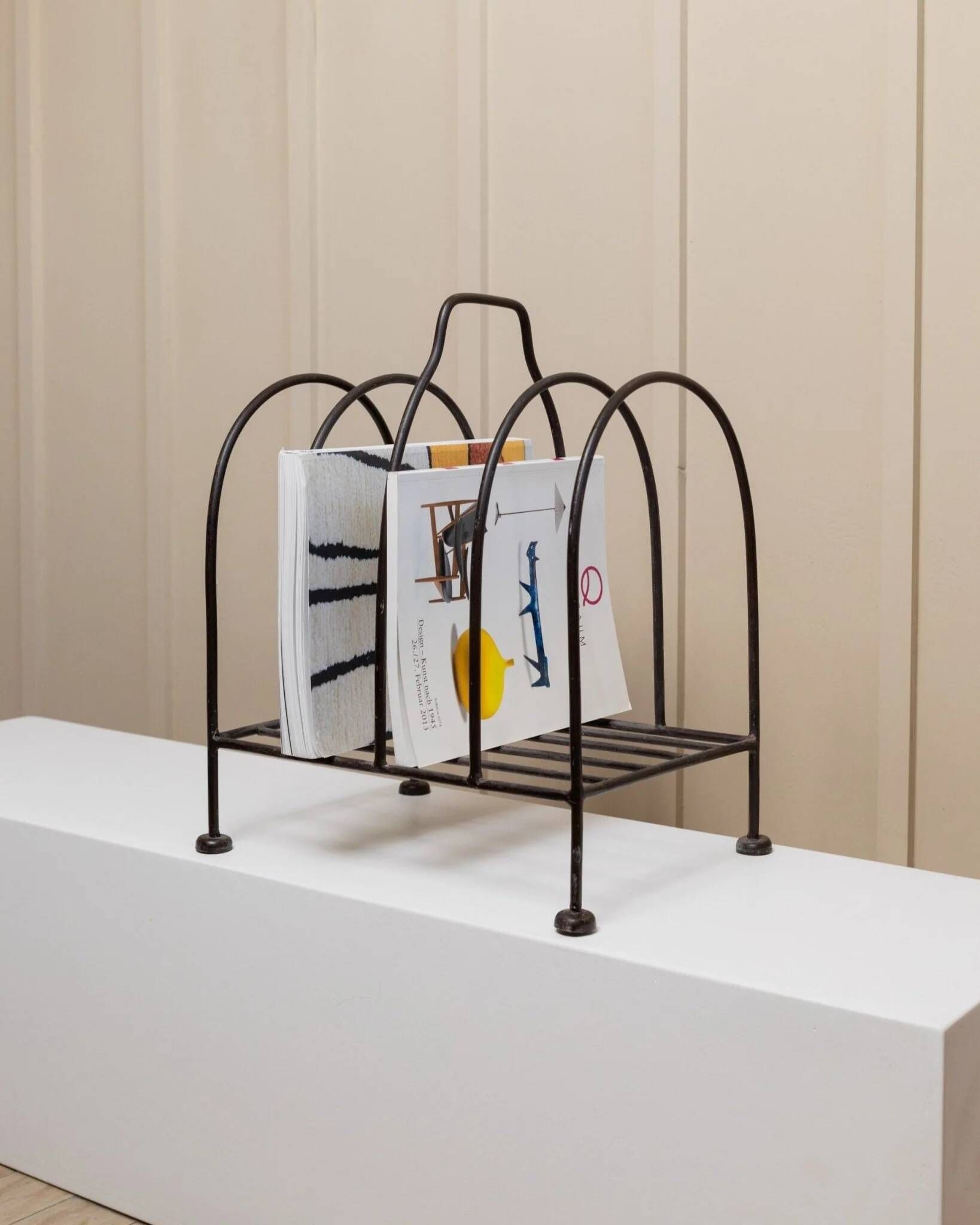 Black Metal Magazine Rack - Italian 1970s Vintage, Handmade, Four-Compartment Organizer