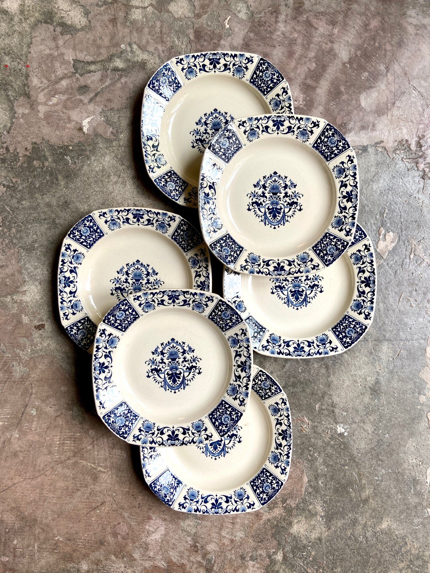6 Gien hollow plates in iron earth, service "Blue Ibis" late nineteenth century