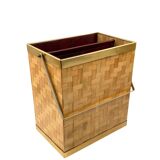 Hollywood regency brass and woven bamboo magazine rack, Metal Linea Nova Italy 1970