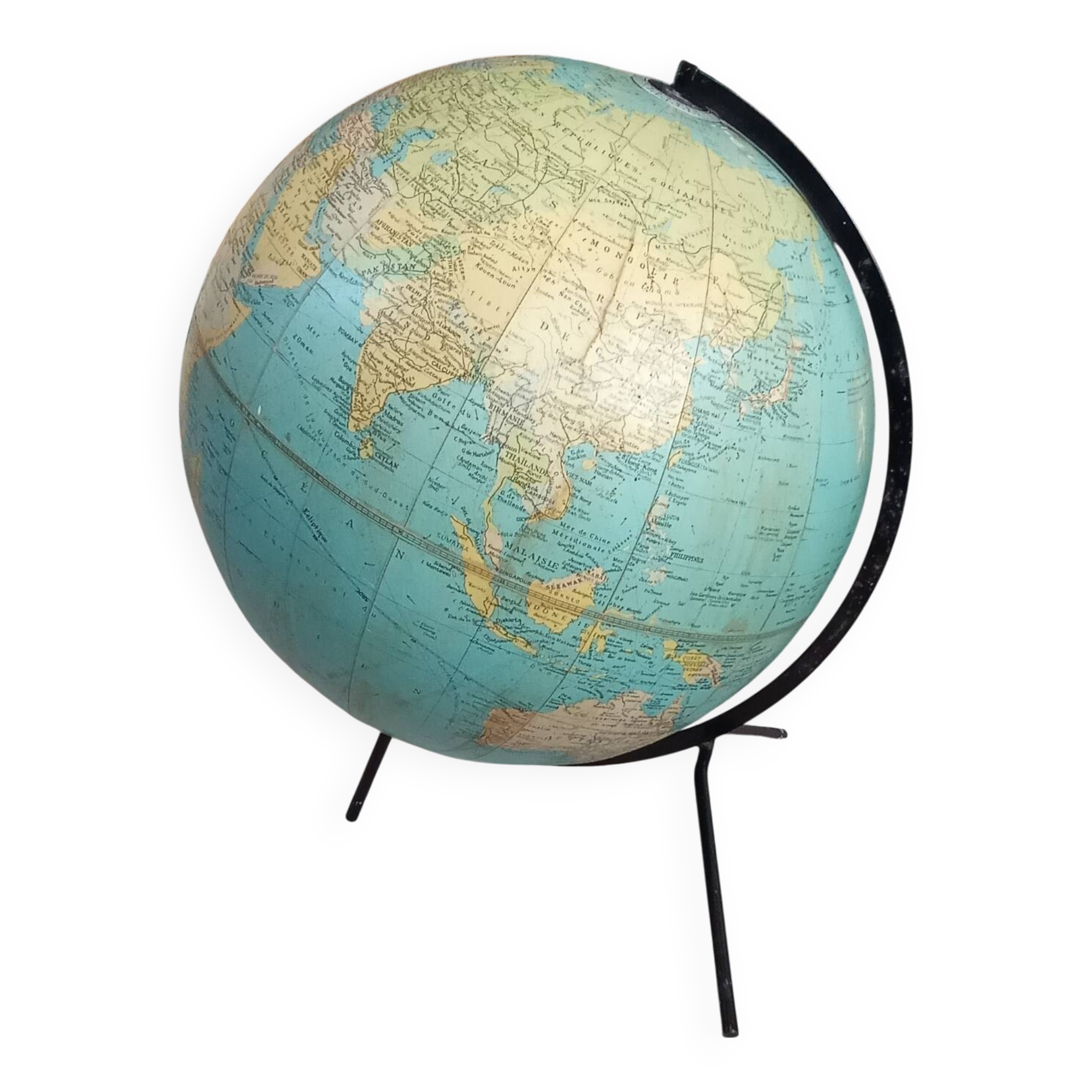 Old terrestrial globe world map Taride metal feet