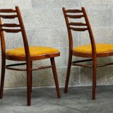 Suite of 4 Czech chairs wood and fabric Yellow "Univerzal" late 60