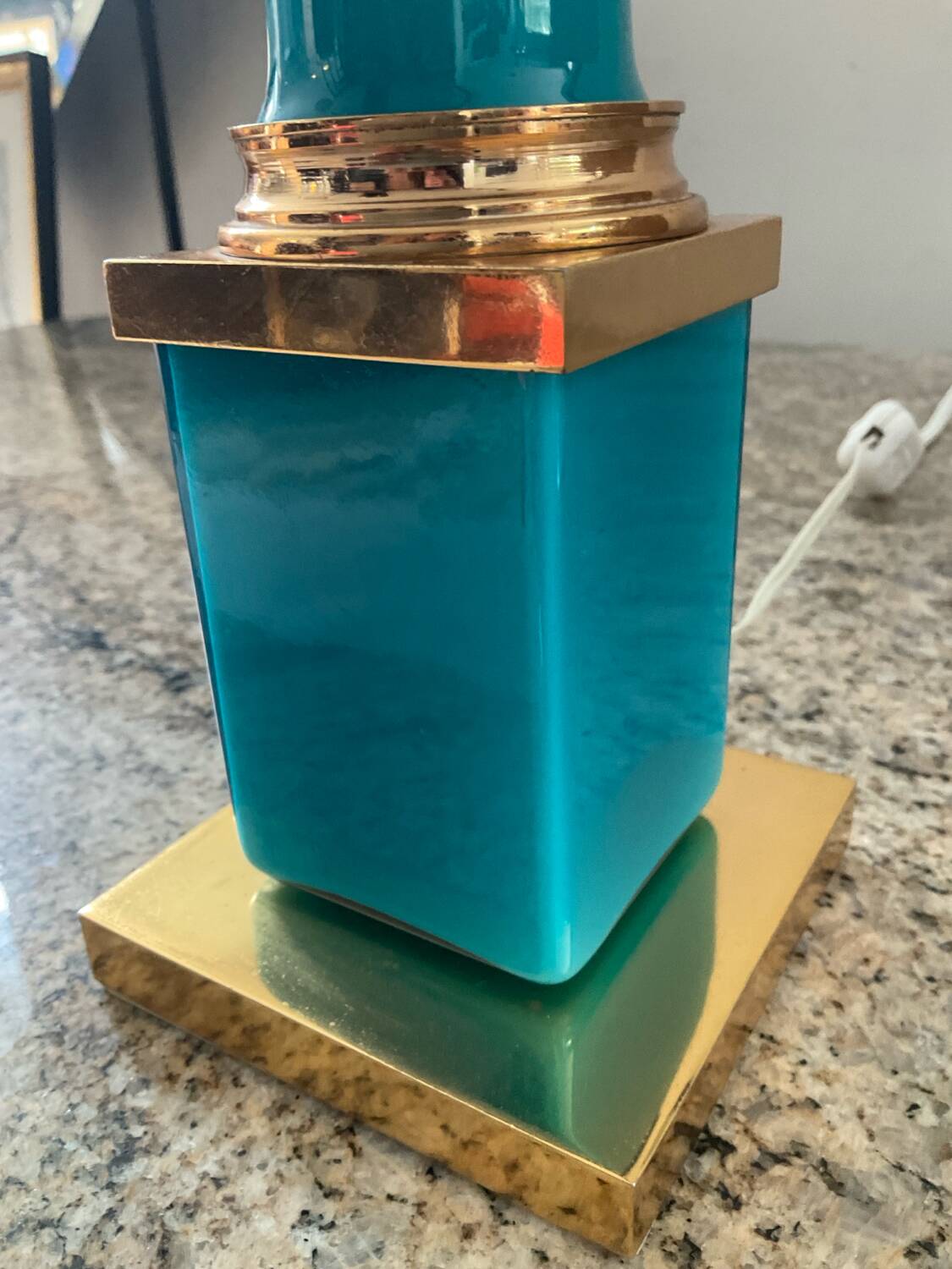Vintage column lamp base in opaline and brass
