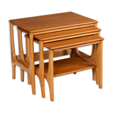 Retro stateroom by stonehill teak nest of three side coffee tables